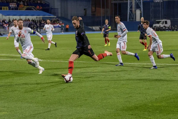 ZAGREB, CROATIA - NOVEMBER 15, 2018: UEFA Nations League football match Croatia vs. Spain. In action Ivan Rakitic (7)