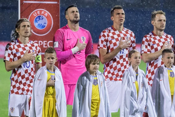 ZAGREB, CROATIA - SEPTEMBER 02, 2017: European qualifier for 2018 FIFA World CUp Russia. Croatia vs Kosovo. Croatian national team lineup 