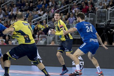 Zagreb, Hırvatistan - 29 Kasım 2017: Ehf Velux Şampiyonlar Ligi PPD Zagreb - Rhein-Neckar Lowen. Mensah Larsen Mads (22)