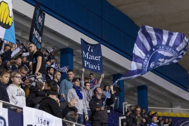 ZAGREB, CROATIA - DECEMBER 28, 2017: EBEL ice hockey league match between Medvescak Zagreb and Graz 99ers. Sector B fans of Medvescak hockey team