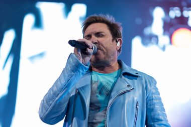 ZAGREB, CROATIA - AUGUST 29, 2017:Duran Duran Paper gods on tour 2017 at Salata Zagreb. Simon Le Bon singer of the band Duran Duran on stag