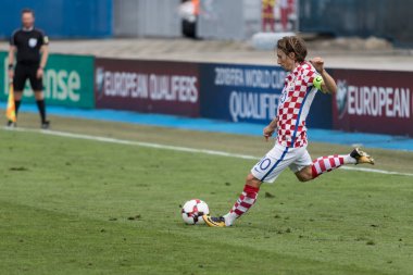 ZAGREB, CROATIA - SEPTEMBER 03, 2017: European qualifier for 2018 FIFA World Cup Russia. Croatia vs Kosovo. Luka MODRIC (10) in action