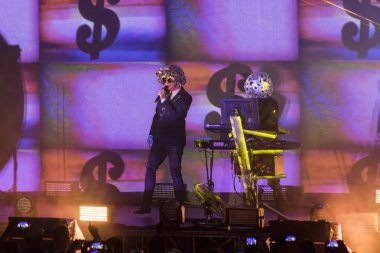 ZADAR, CROATIA - AUGUST 12, 2017: Pet Shop Boys on tour 2017 at Jazine Zadar. The band Pet Shop Boy Neil Tennant and Chris Lowe on stag