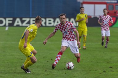 ZAGREB, CROATIA - SEPTEMBER 03, 2017: European qualifier for 2018 FIFA World Cup Russia. Croatia vs Kosovo. Milan BADELJ (19) in action 