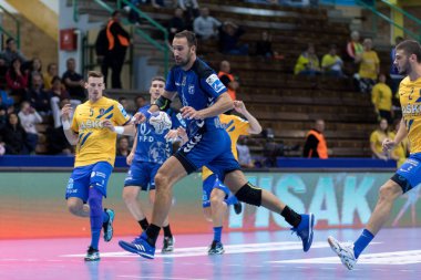 ZAGREB, CROATIA - SEPTEMBER 19, 2017: SEHA League PPD Zagreb VS RK Celje Pivovarna Lasko. VORI Igor (10) with ball 