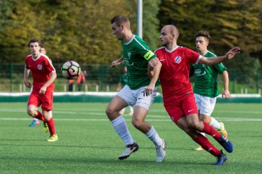 Zagreb, Hırvatistan - 21 Ekim 2017: Üçüncü Hırvat Futbol Ligi Nk Maksimir - Nk Spansko. Futbol sahasında oynayan oyuncular