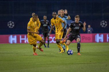 Zagreb, Hırvatistan - 28 Ağustos 2018: Uefa Şampiyonlar Ligi Playoffları, Gnk Dinamo ve Bsc Young Boys. Etkinlikte Mislav Orsiç (99) 