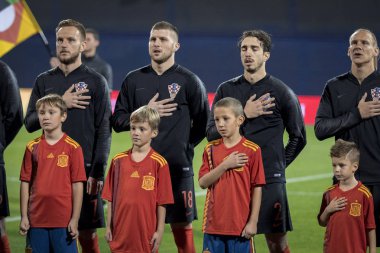 Zagreb, Hırvatistan - 15 Kasım 2018: Uefa Milletler Ligi futbol karşılaşması Hırvatistan ve İspanya. Hırvat oyuncu kadrosu