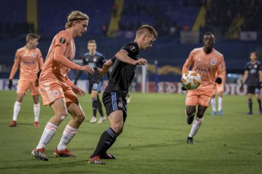 Zagreb, Hırvatistan - 13 Aralık 2018: Uefa Avrupa Ligi 2018 / 2019, Gnk Dinamo Anderlecht 'e karşı. Oyuncular iş başında.