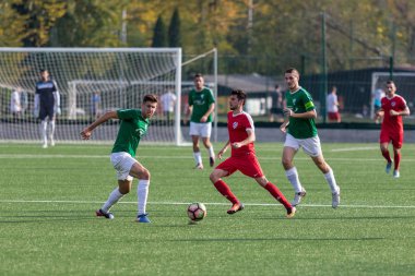 Zagreb, Hırvatistan - 21 Ekim 2017: Üçüncü Hırvat Futbol Ligi Nk Maksimir - Nk Spansko. Futbol sahasında oynayan oyuncular