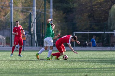 Zagreb, Hırvatistan - 21 Ekim 2017: Üçüncü Hırvat Futbol Ligi Nk Maksimir - Nk Spansko. Futbol sahasında oynayan oyuncular