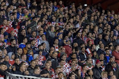 ZAGREB, CROATIA - NOVEMBER 15, 2018: UEFA Nations League football match Croatia vs. Spain. Spectators on tribune