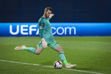 Zagreb, Hırvatistan - 15 Kasım 2018: Uefa Milletler Ligi futbol karşılaşması Hırvatistan ve İspanya. Eylemde David de Gea (1) (Gk)