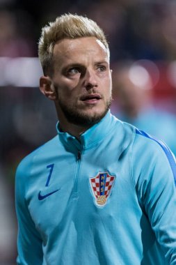 Rijeka, Hırvatistan - 06 Ekim 2017: 2018 Fifa Dünya Kupası Rusya Avrupa elemeleri. Hırvatistan - Finlandiya. Ivan Rakitic (7) yakın çekim