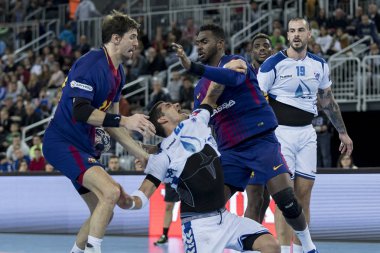 Zagreb, Hırvatistan - 23 Kasım 2017: Ehf Velux Şampiyonlar Ligi PD Zagreb - Fc Barcelona Lassa. Josip Valciç (22) iş başında