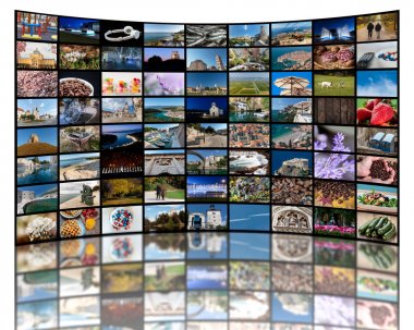Lcd veya Led Tv'yi temsil eden birçok farklı fotoğraftan oluşan video duvar konsepti