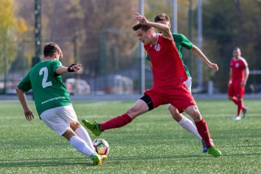 Zagreb, Hırvatistan - 21 Ekim 2017: Üçüncü Hırvat Futbol Ligi Nk Maksimir - Nk Spansko. Futbol sahasında oynayan oyuncular