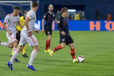 ZAGREB, CROATIA - NOVEMBER 15, 2018: UEFA Nations League football match Croatia vs. Spain. In action Luka Modric (10) and Sergio Ramos (15)