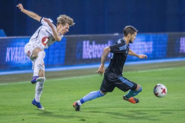 Zagreb, Hırvatistan - 21 Temmuz 2017: Dinamo Zagreb (Cro) ile Odd (Nor) arasında oynanan Uefa Avrupa Ligi 3. tur ön eleme maçı. Petar Stojanoviç (30) düelloda 