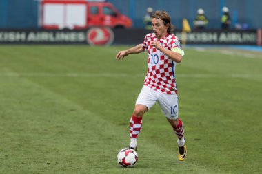 ZAGREB, CROATIA - SEPTEMBER 03, 2017: European qualifier for 2018 FIFA World Cup Russia. Croatia vs Kosovo. Luka MODRIC (10) in action