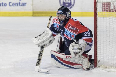 ZAGREB, CROATIA - DECEMBER 28, 2017: EBEL ice hockey league match between Medvescak Zagreb and Graz 99ers. Vilim ROSANDIC (29) goalie
