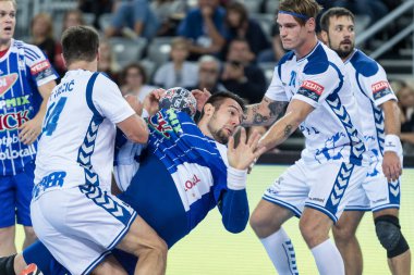 ZAGREB, CROATIA - SEPTEMBER 23, 2017: EHF Velux Champions League PPD Zagreb VS RK Pick Szeged. BLAZEVIC Alen (21) in action