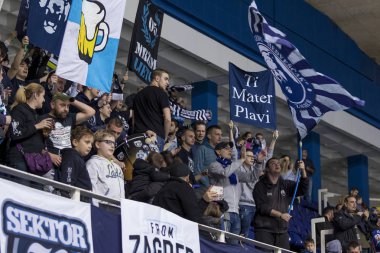 ZAGREB, CROATIA - DECEMBER 28, 2017: EBEL ice hockey league match between Medvescak Zagreb and Graz 99ers. Sector B fans of Medvescak hockey team