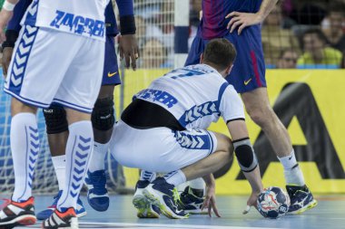 Zagreb, Hırvatistan - 23 Kasım 2017: Ehf Velux Şampiyonlar Ligi PD Zagreb - Fc Barcelona Lassa. Hentbolcular sahada oynuyor
