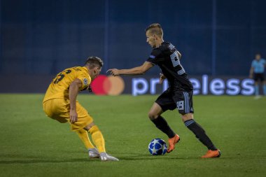 Zagreb, Hırvatistan - 28 Ağustos 2018: Uefa Şampiyonlar Ligi Playoffları, Gnk Dinamo ve Bsc Young Boys. Etkinlikte Mislav Orsiç (99) 