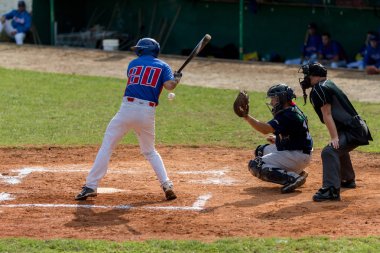 ZAGREB, CROATIA - SEPTEMBER 09, 2017: Baseball match between Baseball Club Zagreb and BK Olimpija 83. Baseball players on playing field