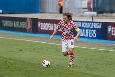 ZAGREB, CROATIA - SEPTEMBER 03, 2017: European qualifier for 2018 FIFA World Cup Russia. Croatia vs Kosovo. Luka MODRIC (10) in action