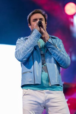 ZAGREB, CROATIA - AUGUST 29, 2017:Duran Duran Paper gods on tour 2017 at Salata Zagreb. Simon Le Bon singer of the band Duran Duran on stag