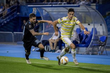 Zagreb, Hırvatistan - 20 Eylül 2018: Uefa Avrupa Ligi 2018 / 2019, Gnk Dinamo vs. Sk Fenerbahçe. Eylemde Eljif Elmas (99) ve Petar Stojanoviç (30))