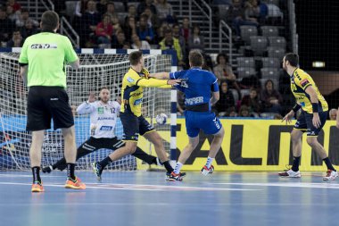 Zagreb, Hırvatistan - 29 Kasım 2017: Ehf Velux Şampiyonlar Ligi PPD Zagreb - Rhein-Neckar Lowen. Matej Hrstic (44)
