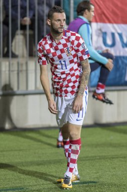 Rijeka, Hırvatistan - 06 Ekim 2017: 2018 Fifa Dünya Kupası Rusya Avrupa elemeleri. Hırvatistan - Finlandiya. Marcelo Brozovic (11) iş başında