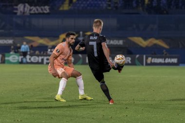 Zagreb, Hırvatistan - 13 Aralık 2018: Uefa Avrupa Ligi 2018 / 2019, Gnk Dinamo Anderlecht 'e karşı. Oyuncular iş başında.