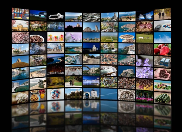 Lcd veya Led Tv'yi temsil eden birçok farklı fotoğraftan oluşan video duvar konsepti