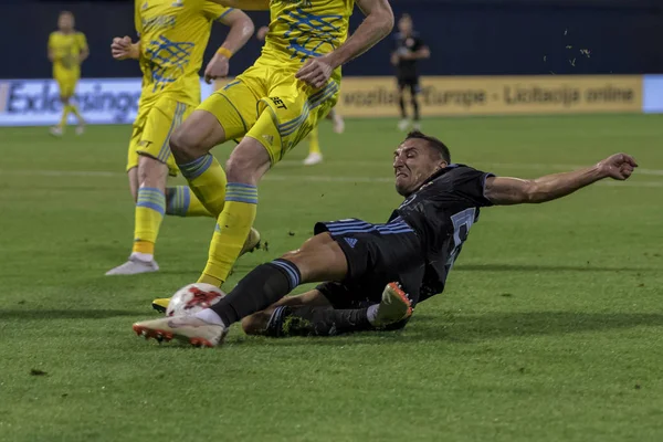Zagreb, Hırvatistan - 14 Ağustos 2018: Uefa Şampiyonları Leauge eleme turu. Gnk Dinamo, Fc Astana 'ya karşı. Dino Peric (55))