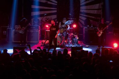 ZAGREB, CROATIA - DECEMBER 09, 2018: Hard Rock band Clutch performing in Tvornica Kulture (Culture Factory) in Zagreb, Croatia. Clutch performing on stage.