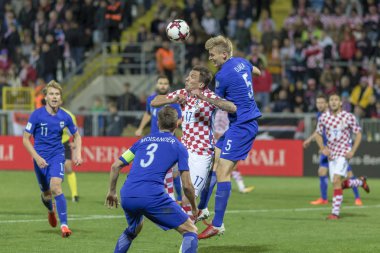 Rijeka, Hırvatistan - 06 Ekim 2017: 2018 Fifa Dünya Kupası Rusya Avrupa elemeleri. Hırvatistan - Finlandiya. Mario Mandzukic (17)) 