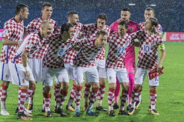 ZAGREB, CROATIA - SEPTEMBER 02, 2017: European qualifier for 2018 FIFA World CUp Russia. Croatia vs Kosovo. Croatian team lineup 