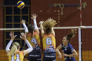 ZAGREB, CROATIA - NOVEMBER 19, 2018: Croatian Volleyball Superleague woman. Match between Olimpik and Rijeka. Players in action