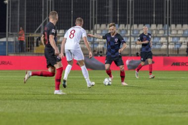 Rijeka, Hırvatistan - 12 Ekim 2018: Uefa Uluslar Ligi maçı Hırvatistan - İngiltere. Eylem Ivan Rakitic (7)