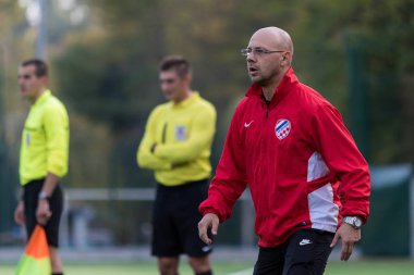 Zagreb, Hırvatistan - 21 Ekim 2017: Üçüncü Hırvat Futbol Ligi Nk Maksimir - Nk Spansko. Nk Spansko 'nun koçu