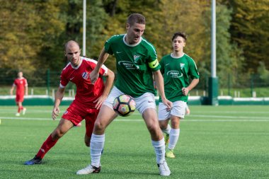 Zagreb, Hırvatistan - 21 Ekim 2017: Üçüncü Hırvat Futbol Ligi Nk Maksimir - Nk Spansko. Futbol sahasında oynayan oyuncular