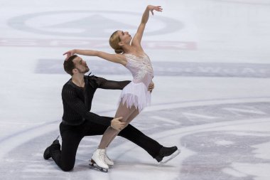 Zagreb, Hırvatistan - 08 Aralık 2017: Zagreb 'de artistik patinaj yarışması Golden Spin. Tarah Kayne ve Danny O 'Shea Usa