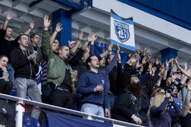 Zagreb, Hırvatistan - 21 Aralık 2017: Medvescak Zagreb ile Dornbirn arasında Ebel buz hokeyi ligi maçı. Medvescak hayranları