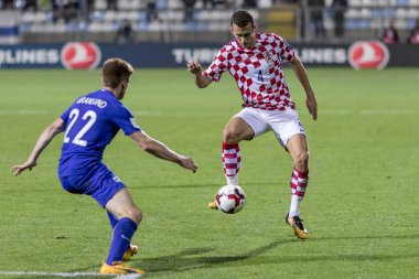 Rijeka, Hırvatistan - 06 Ekim 2017: 2018 Fifa Dünya Kupası Rusya Avrupa elemeleri. Hırvatistan - Finlandiya. Ivan Perisic (4) 