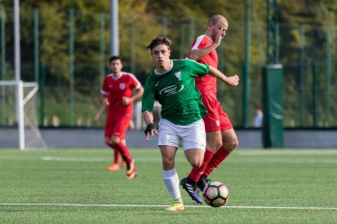 Zagreb, Hırvatistan - 21 Ekim 2017: Üçüncü Hırvat Futbol Ligi Nk Maksimir - Nk Spansko. Futbol sahasında oynayan oyuncular