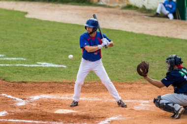 ZAGREB, CROATIA - SEPTEMBER 09, 2017: Baseball match between Baseball Club Zagreb and BK Olimpija 83. Baseball batter on playing field